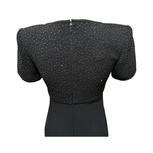 DW3 David Warren Dress 4 Black Sheath Midi Sparkle Bodice Solid Skirt Vintage - Picture 8 of 9
